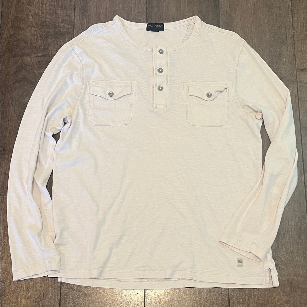 Banana Republic Men's Off-White Long Sleeve Henley, Large